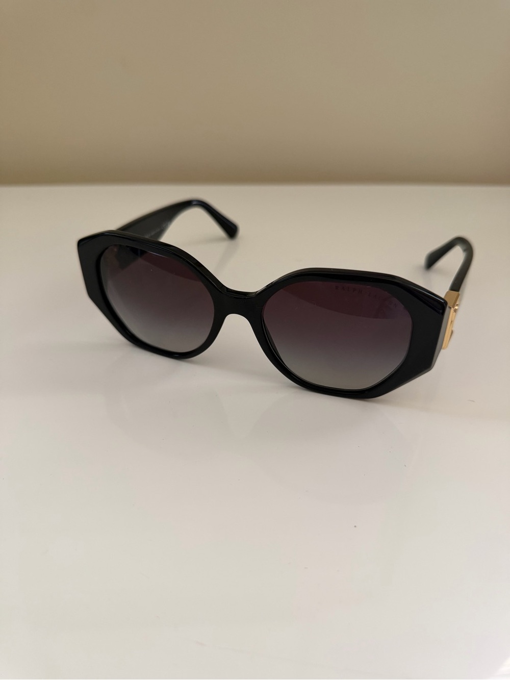 Ralph Lauren Black Cat-Eye Sunglasses with Gold Temples